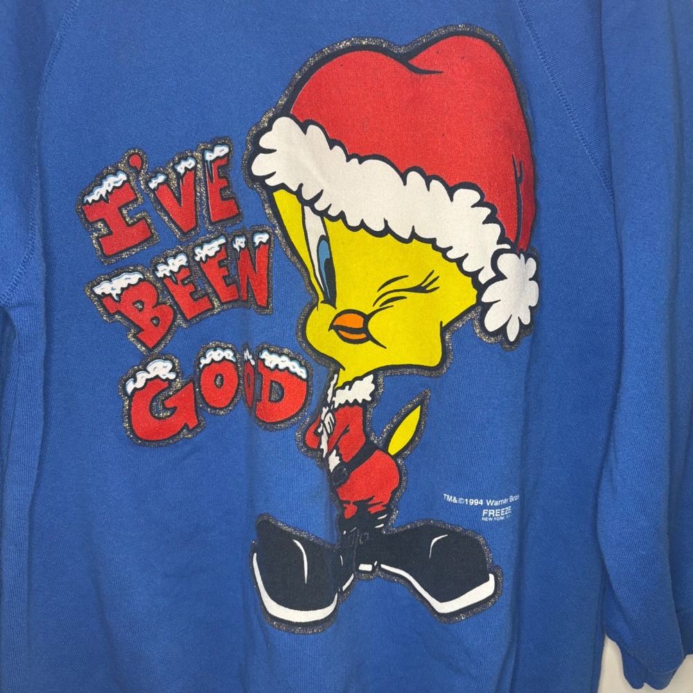 Vintage Tweety Bird Sweatshirt‎ 1994 Warner Bros Christmas 90s Y2K Looney Tunes - Picture 3 of 9